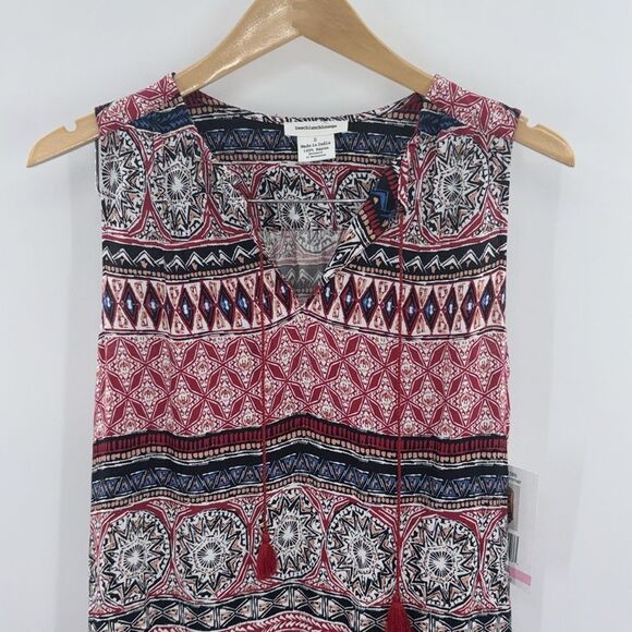 NWT beachlunchlounge Rayon Ruby Summer Tribal Bohemian Tassel Dress Size S - Picture 3 of 12